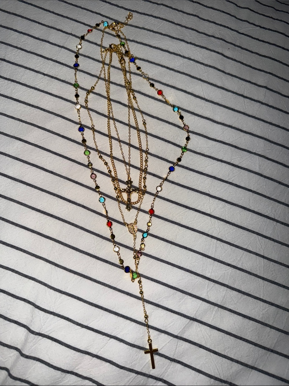 Gold Layered Multi-Color Beaded Rosary Necklace